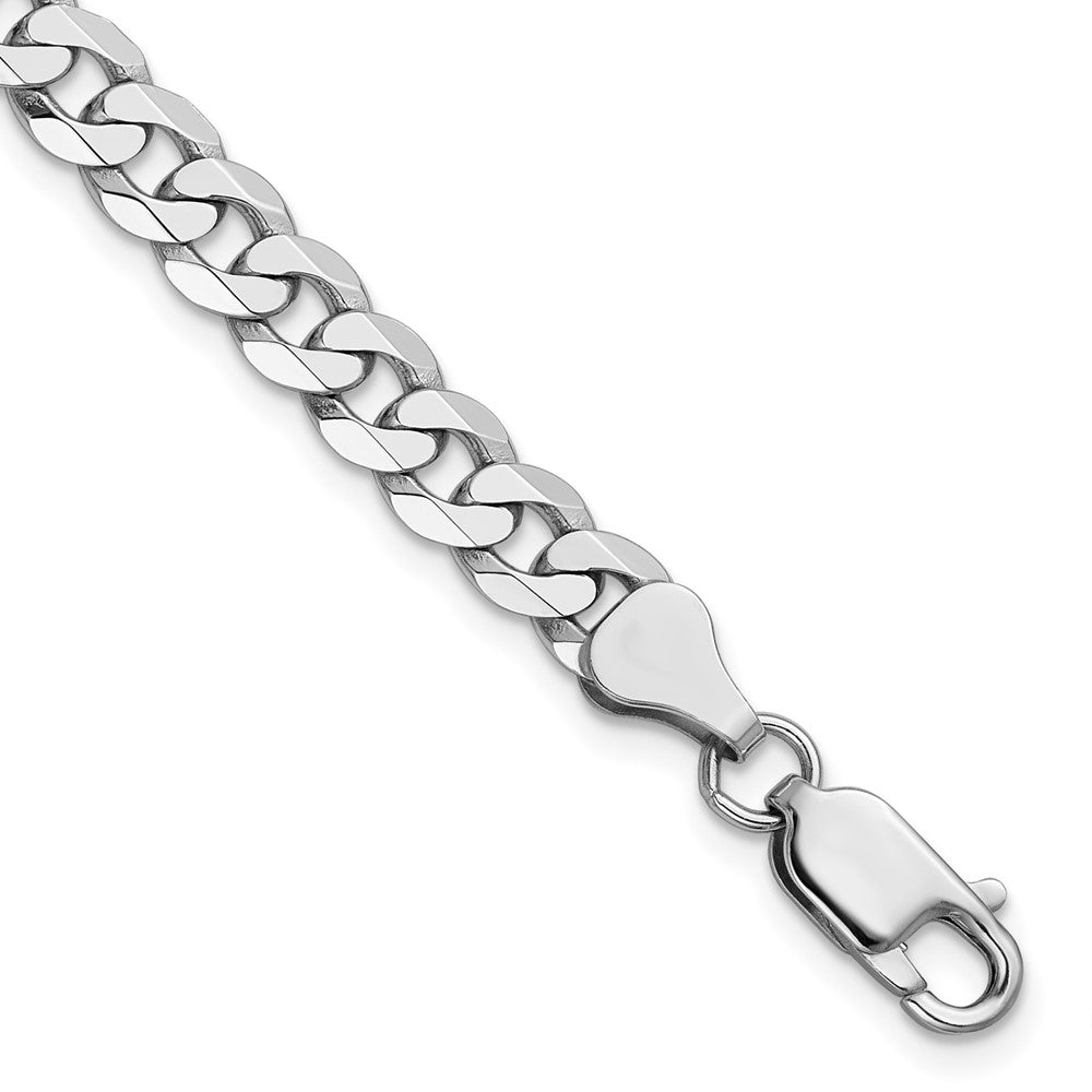 14K White Gold 8 inch 6.25mm Flat Beveled Curb with Lobster Clasp Bracelet
