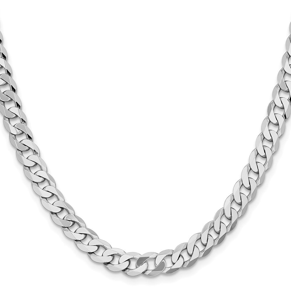 14K White Gold 20 inch 7.25mm Flat Beveled Curb with Lobster Clasp Chain