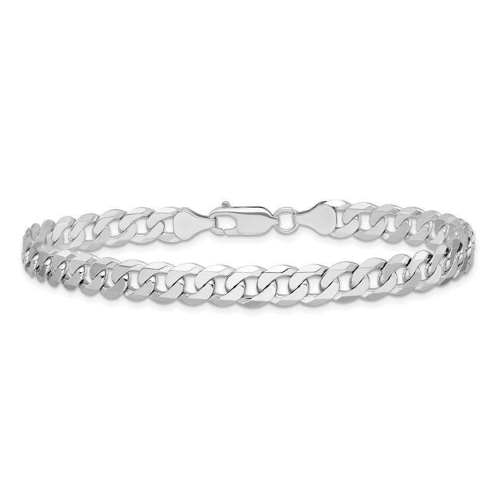 14K White Gold 9 inch 7.25mm Flat Beveled Curb with Lobster Clasp Chain