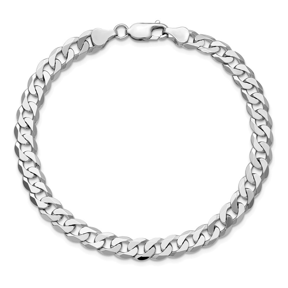 14K White Gold 9 inch 7.25mm Flat Beveled Curb with Lobster Clasp Chain