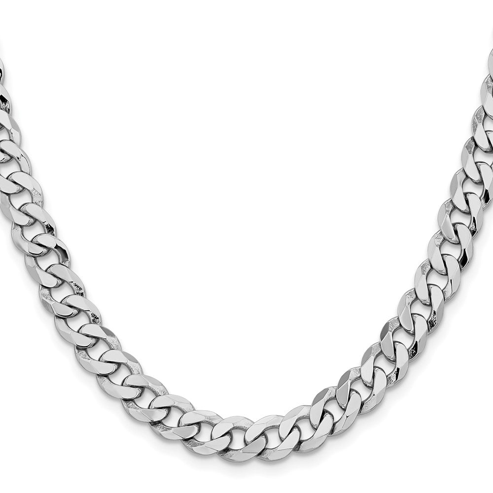 14K White Gold 20 inch 8mm Flat Beveled Curb with Lobster Clasp Chain