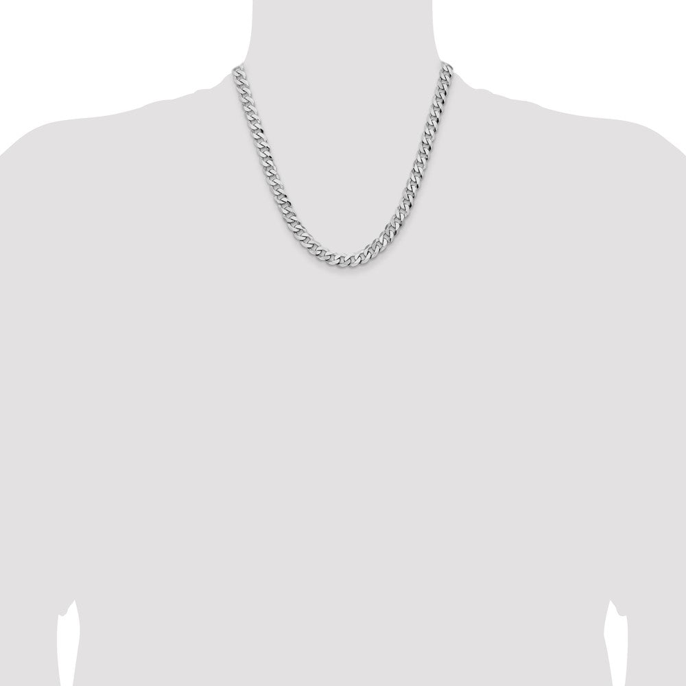 14K White Gold 20 inch 8mm Flat Beveled Curb with Lobster Clasp Chain