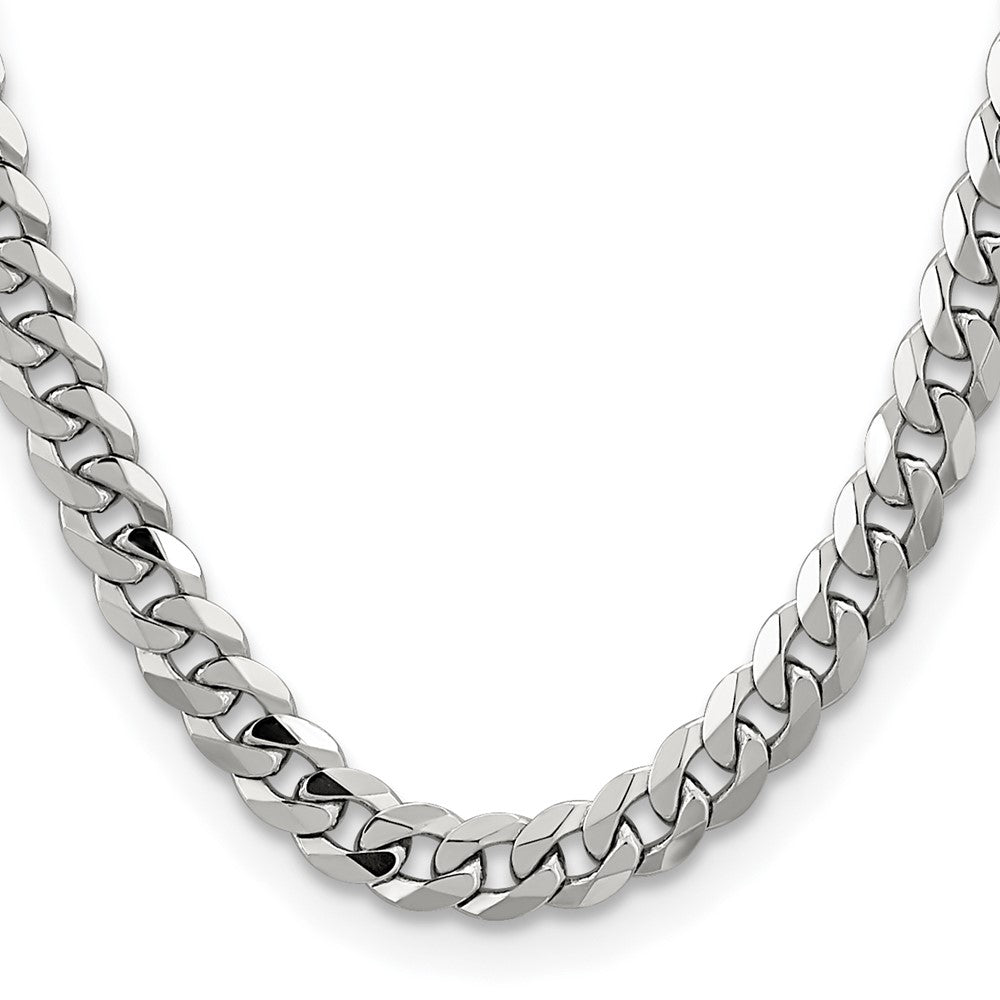 14K White Gold 22 inch 8.5mm Flat Beveled Curb with Lobster Clasp Chain