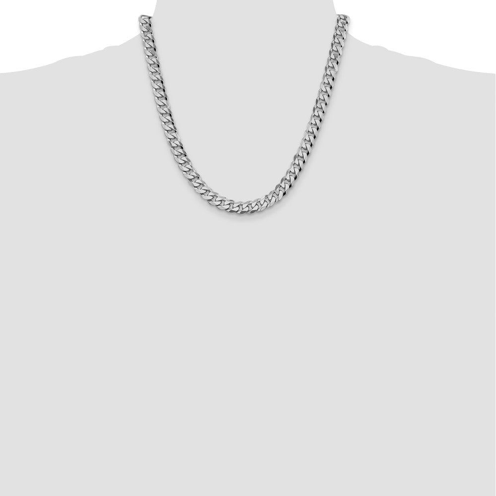 14K White Gold 20 inch 8.5mm Flat Beveled Curb with Lobster Clasp Chain