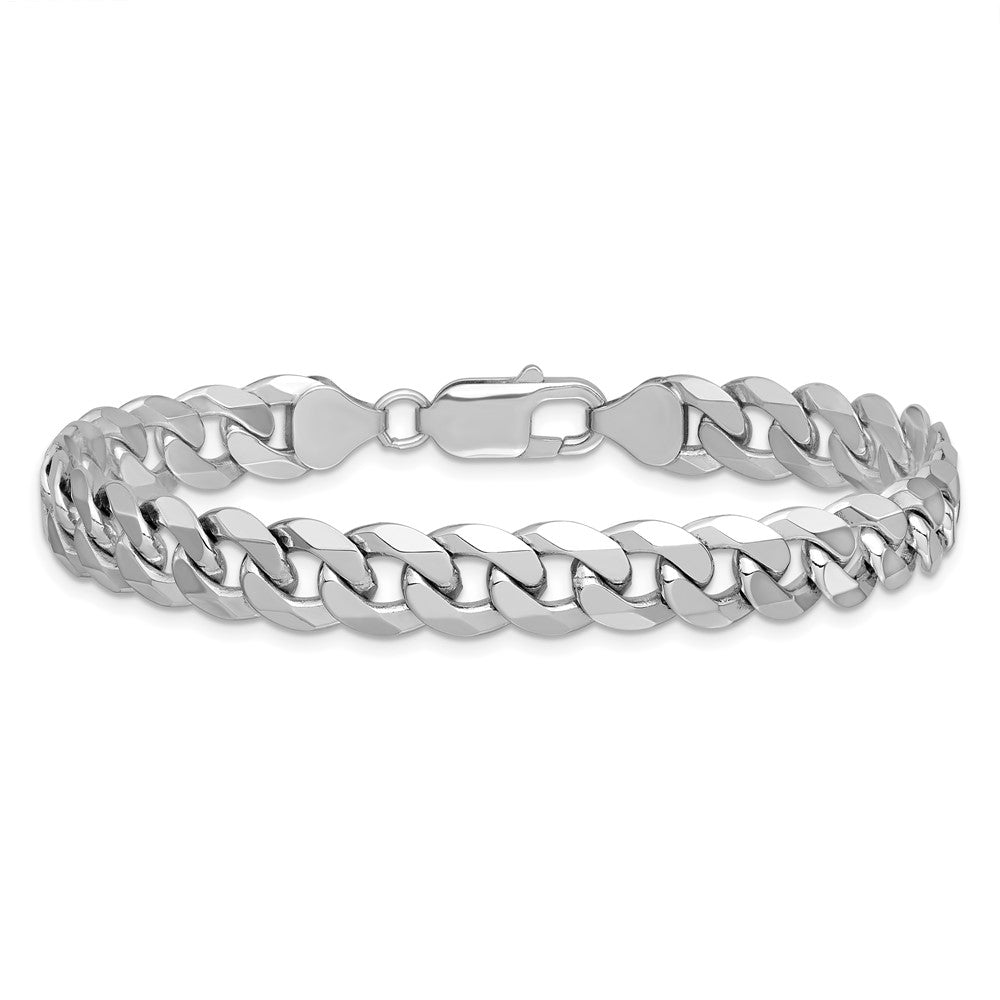14K White Gold 9 inch 8.5mm Flat Beveled Curb with Lobster Clasp Chain