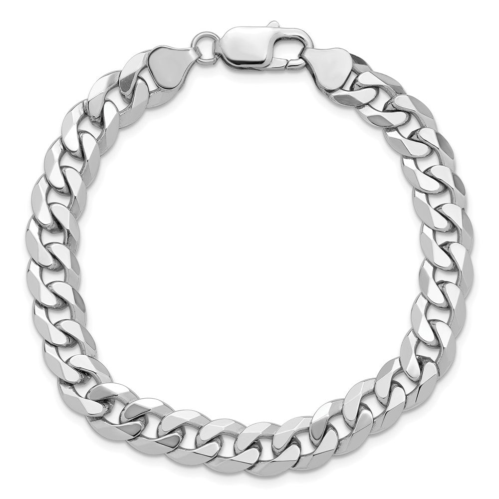 14K White Gold 9 inch 8.5mm Flat Beveled Curb with Lobster Clasp Chain