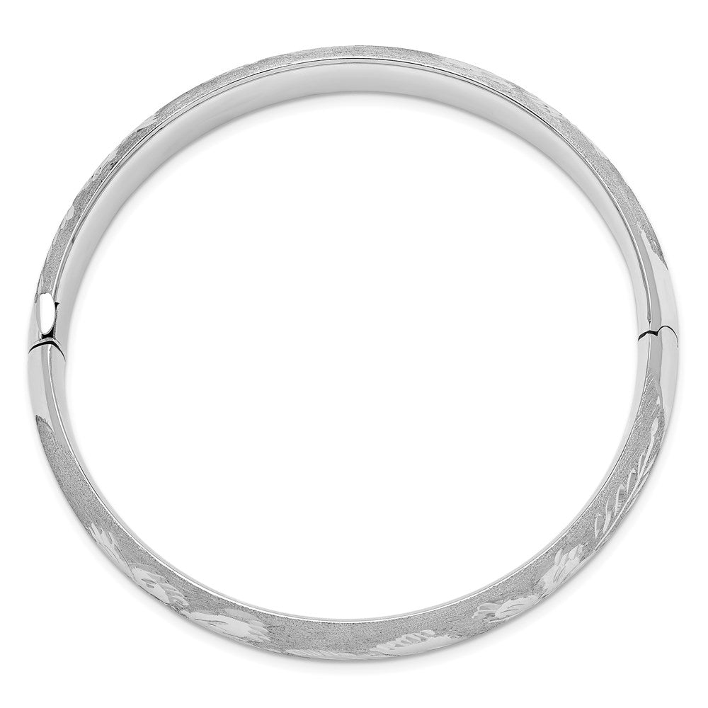 14k 7/16 White Gold Florentine Engraved 10.00mm Hinged Round Bangle Bracelet
