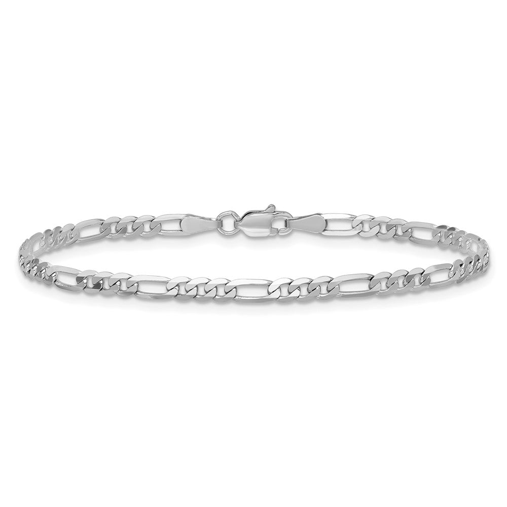 14K White Gold 9 inch 3mm Flat Figaro with Lobster Clasp Anklet
