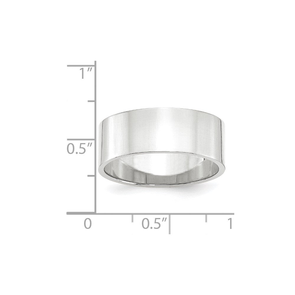 14k White Gold 8mm Lightweight Flat Wedding Band Size 9