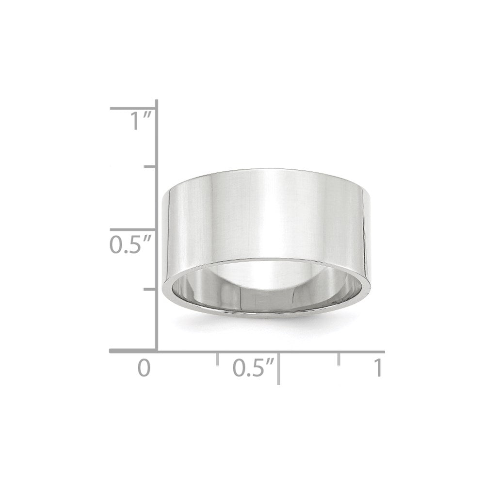 14k White Gold 10mm Lightweight Flat Wedding Band Size 4