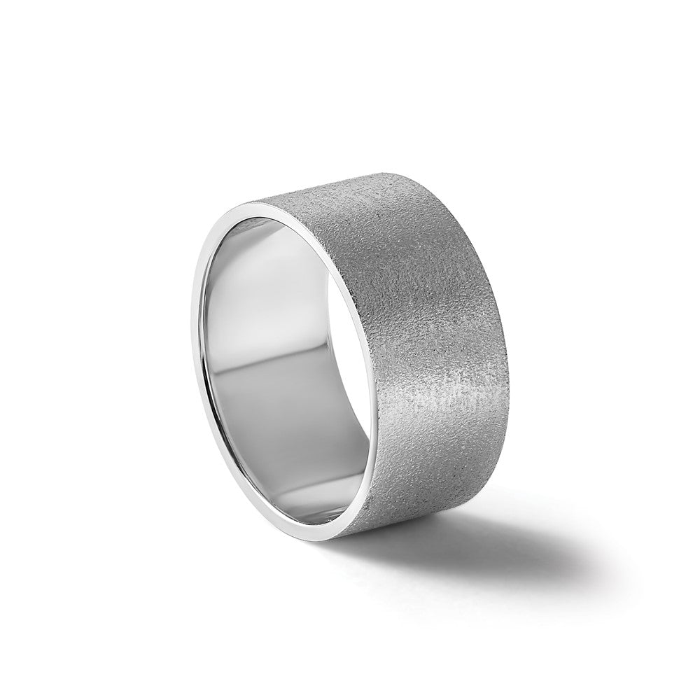 14k White Gold 10mm Lightweight Flat Wedding Band Size 10.5