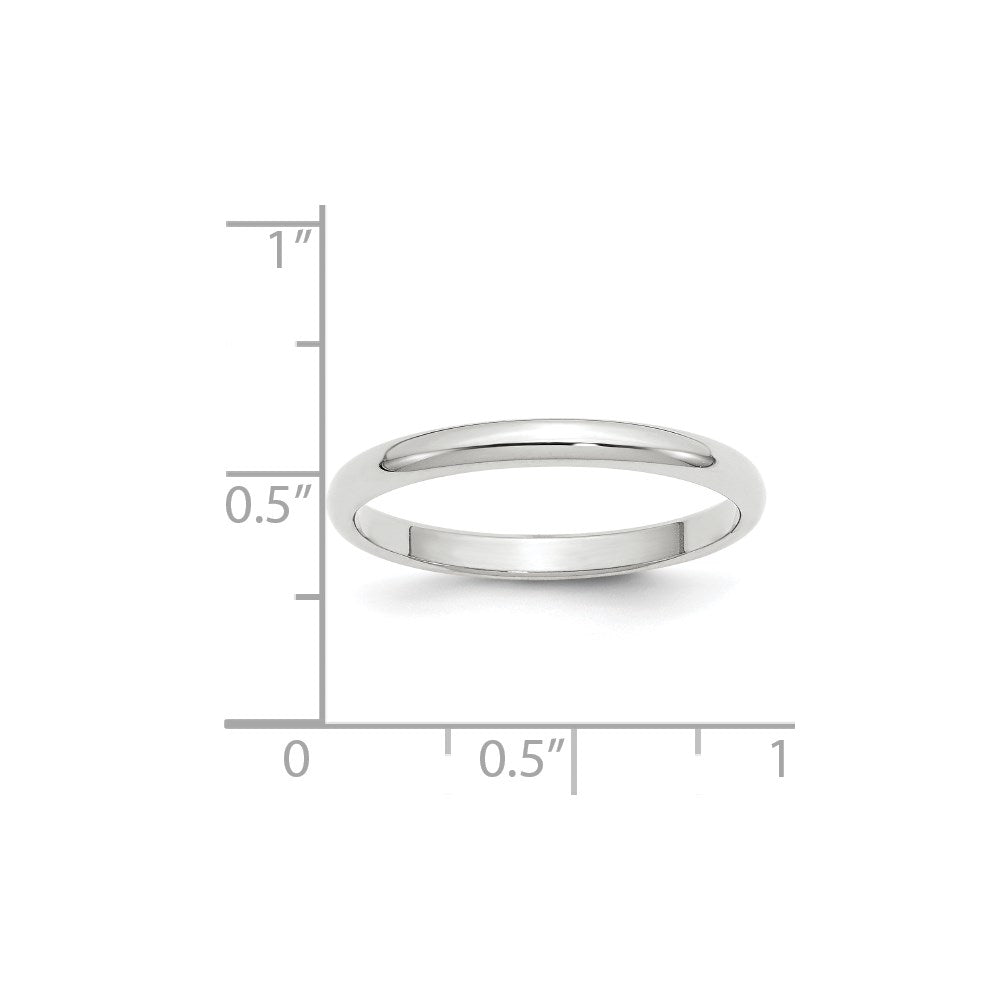 14k White Gold 2.5mm Half-Round Wedding Band Size 8