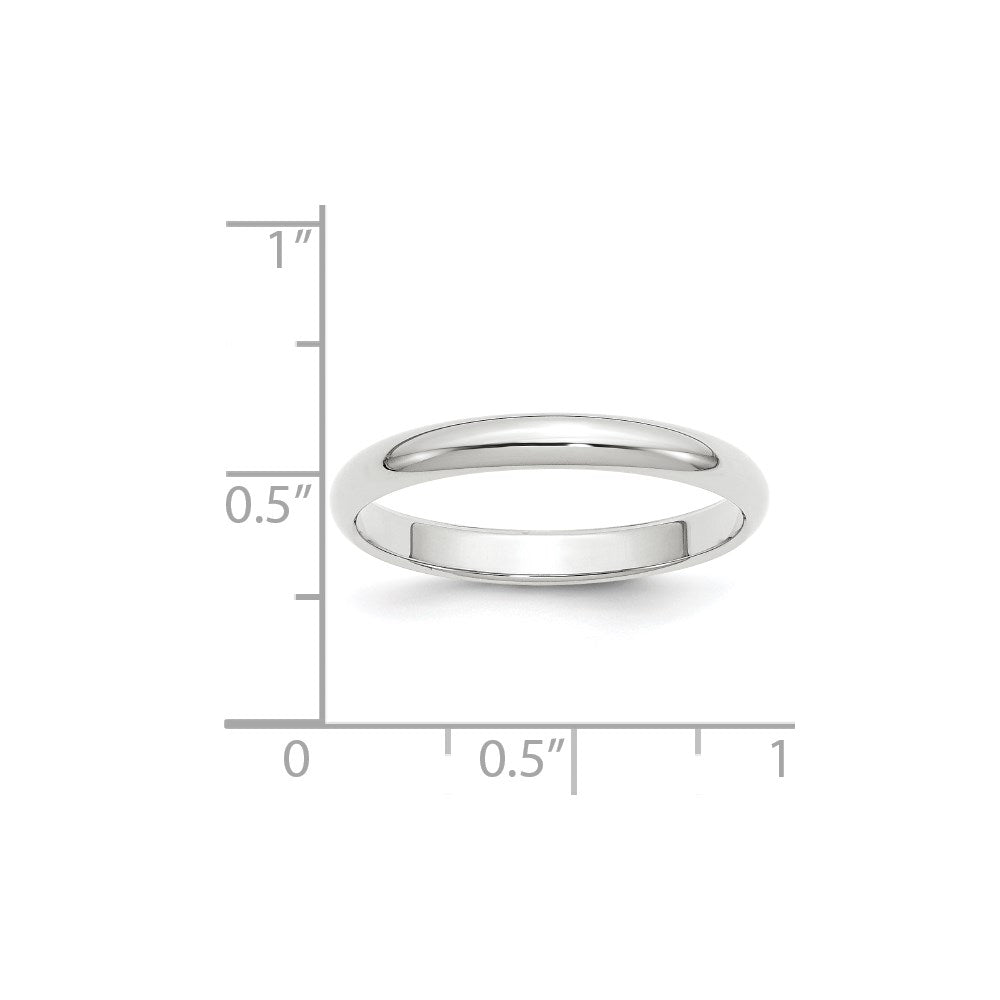 14k White Gold 3mm Half-Round Wedding Band Size 6