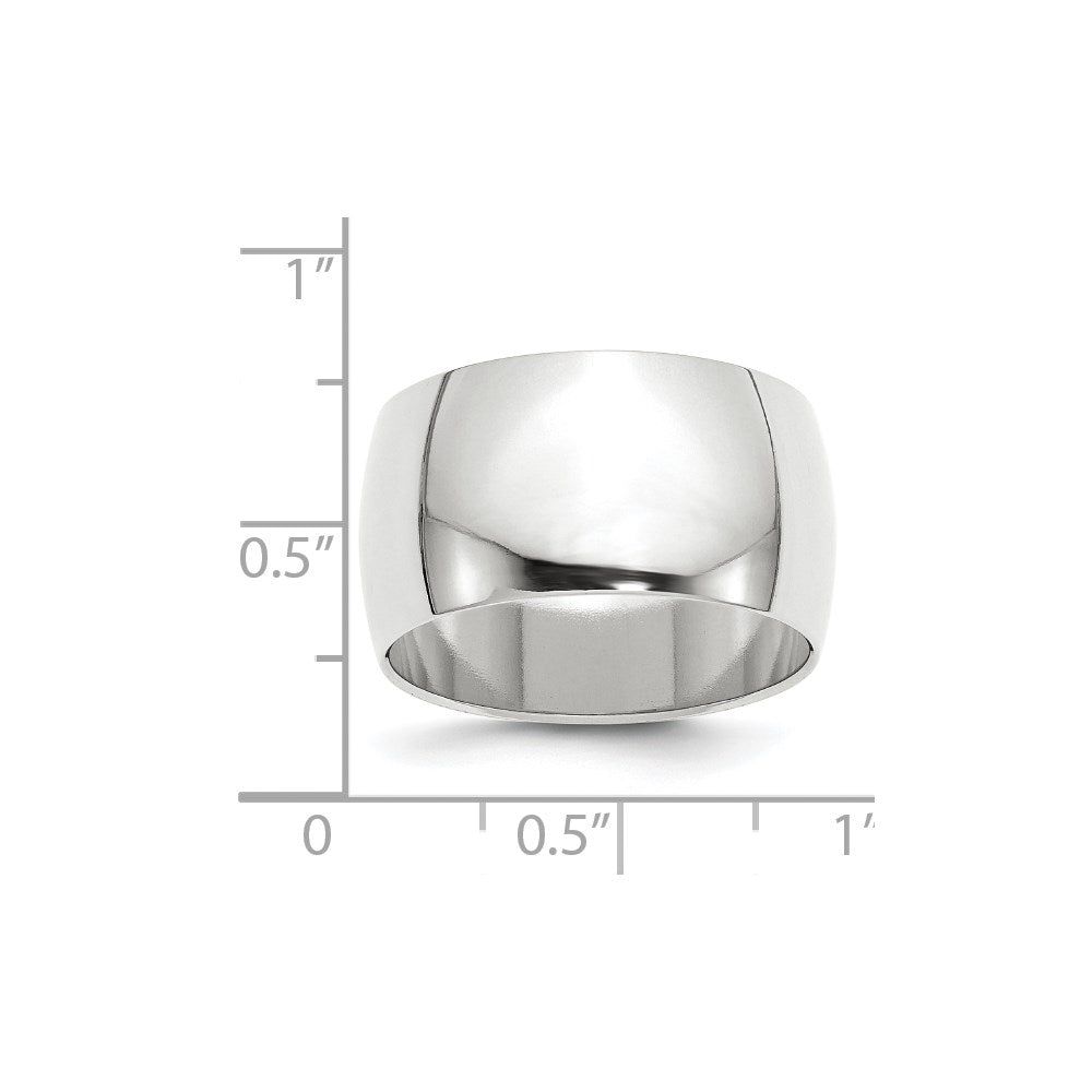 14k White Gold 12mm Half-Round Wedding Band Size 6