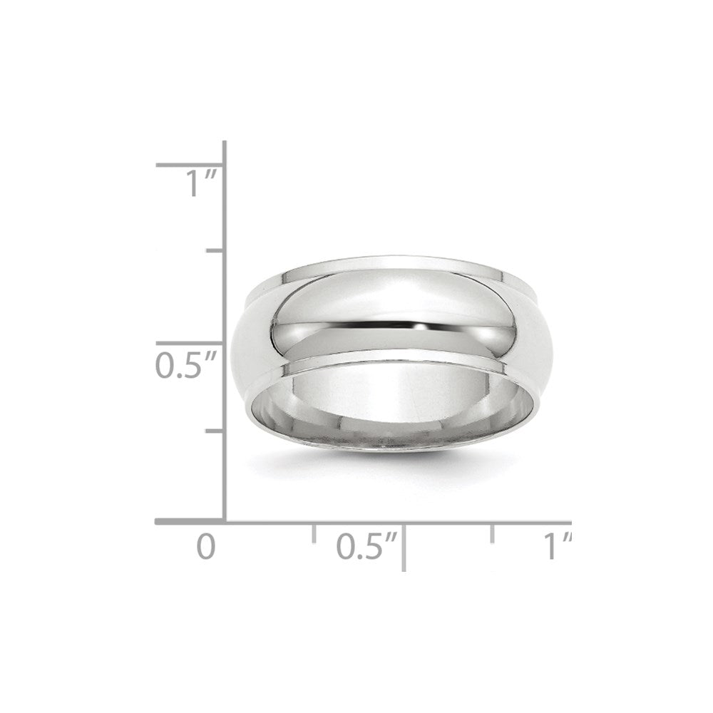 14k White Gold 8mm Half Round with Edge Wedding Band Size 13