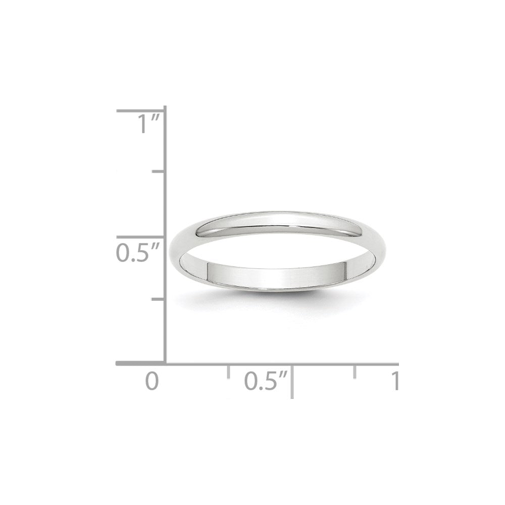 14k White Gold 2.5mm Lightweight Half Round Wedding Band Size 7.5