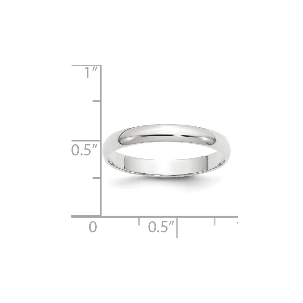 14k White Gold 3mm Lightweight Half Round Wedding Band Size 8.5