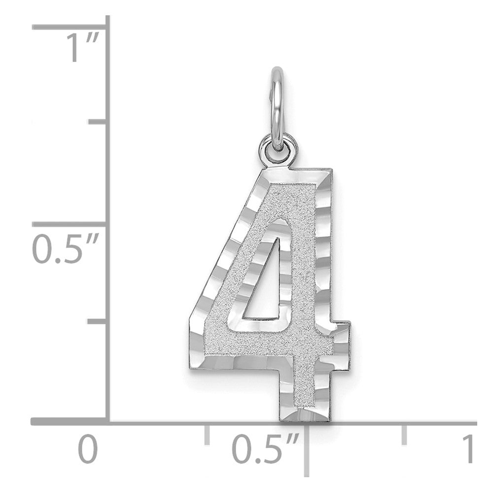 14kw Large Brushed Diamond-cut Number 4 Charm