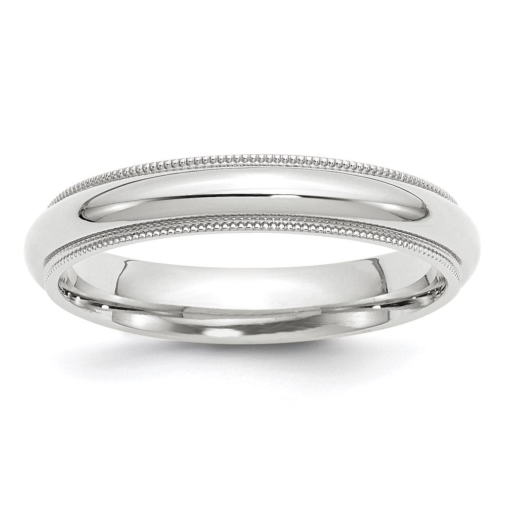 Solid;Polished;14K White gold;Engravable;Comfort fit;Milgrain;Half Round;Machined