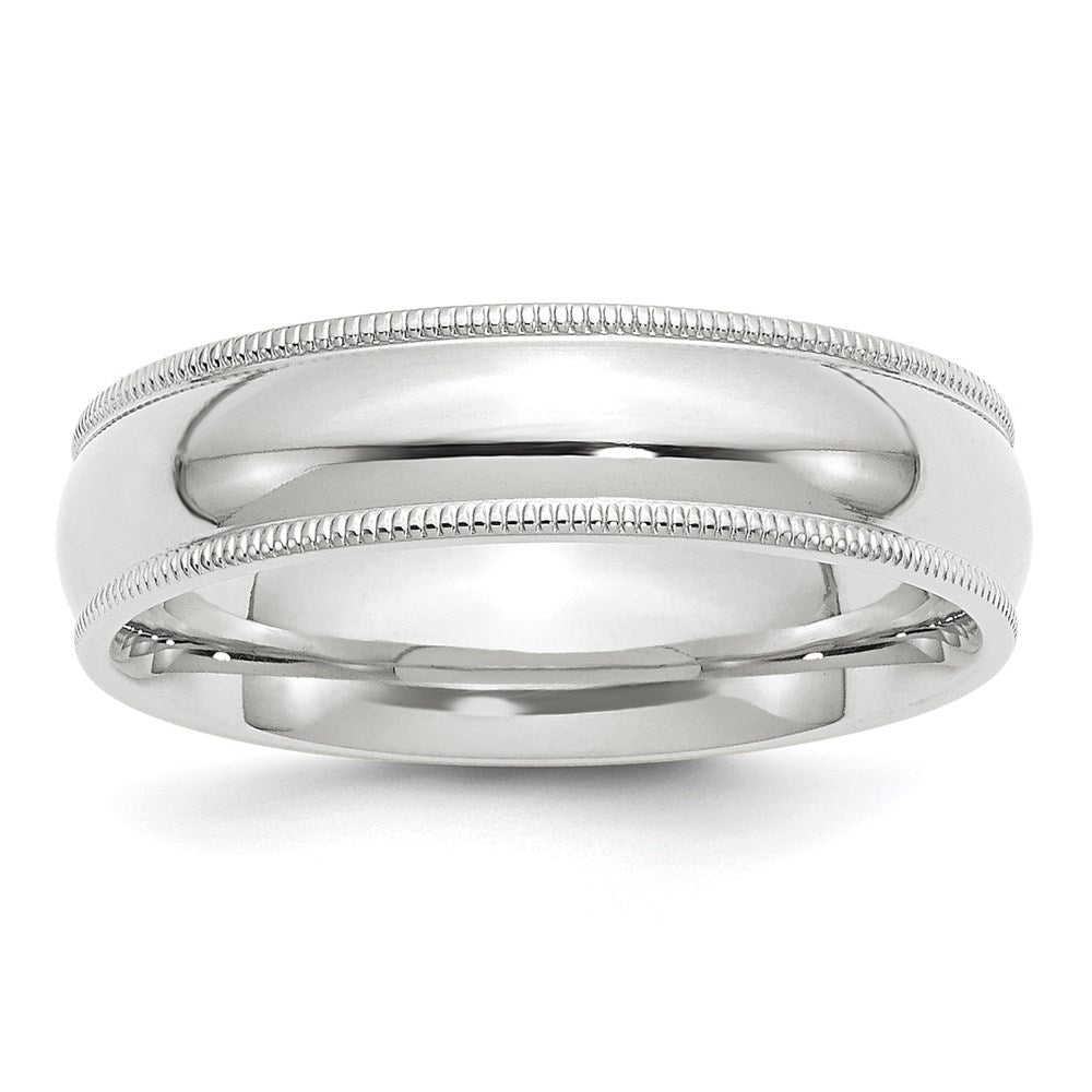 Solid;Polished;14K White gold;Engravable;Comfort fit;Milgrain;Half Round;Machined
