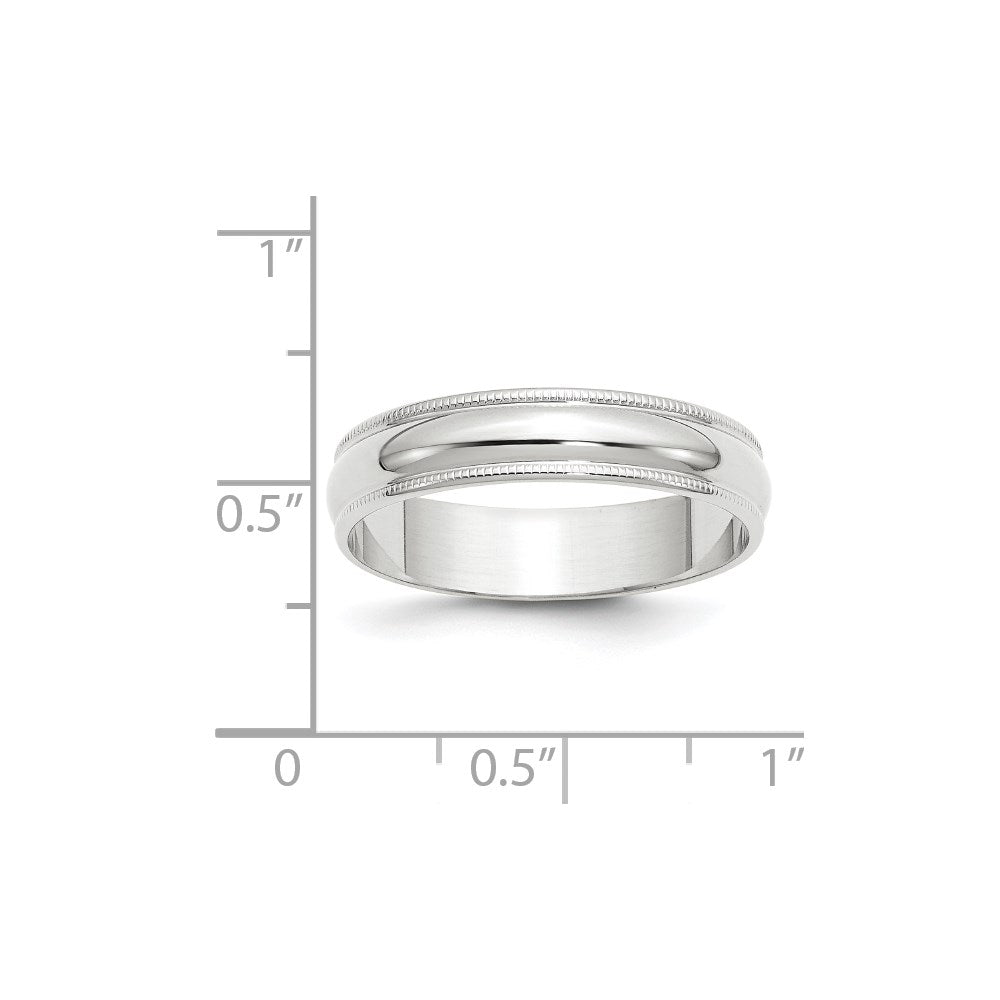 14k White Gold 5mm Lightweight Milgrain Half Round Wedding Band Size 10.5