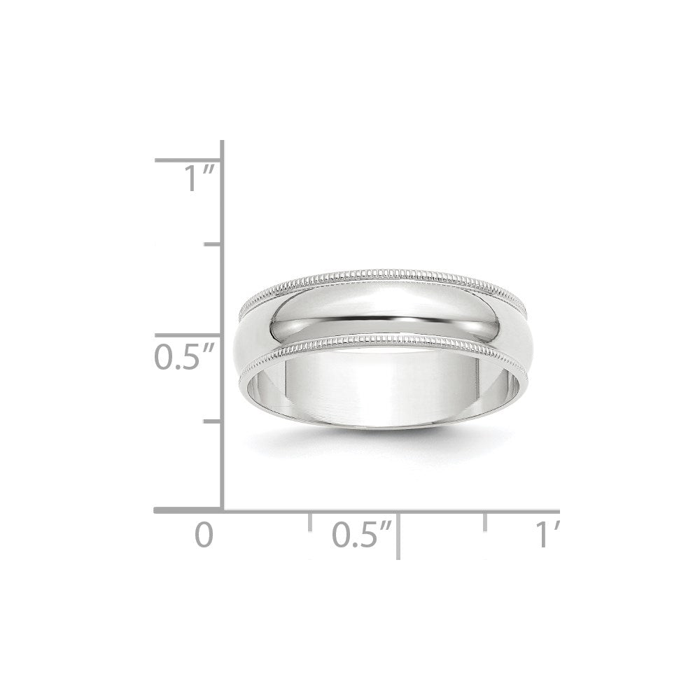 10k White Gold 6mm Lightweight Milgrain Half Round Wedding Band Size 9.5