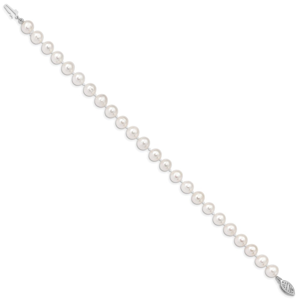 14k White Gold 6-7mm White Near Round Freshwater Cultured Pearl 8.25 inch Bracelet