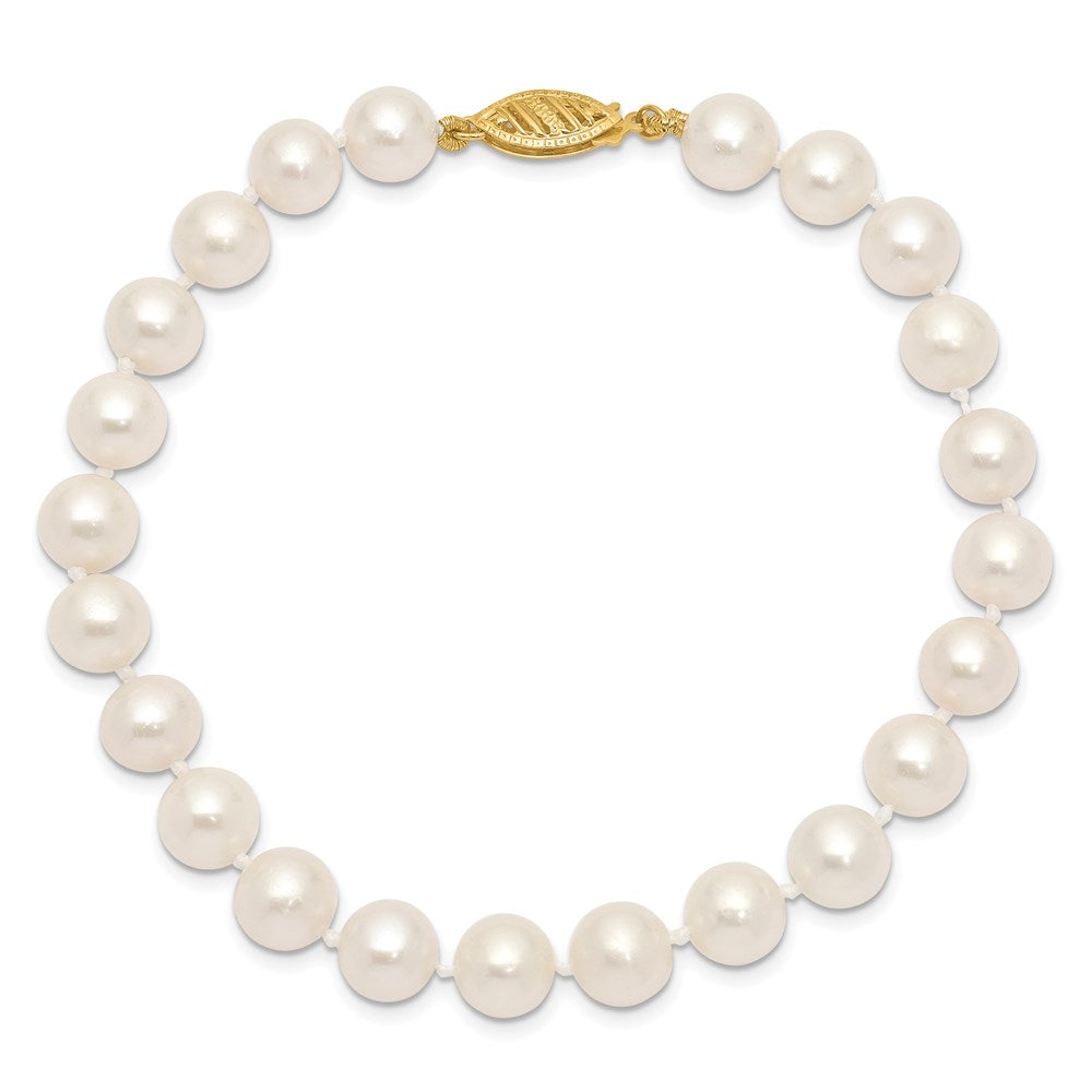 14k 7-8mm Near Round White Freshwater Cultured Pearl 8.25 inch Bracelet