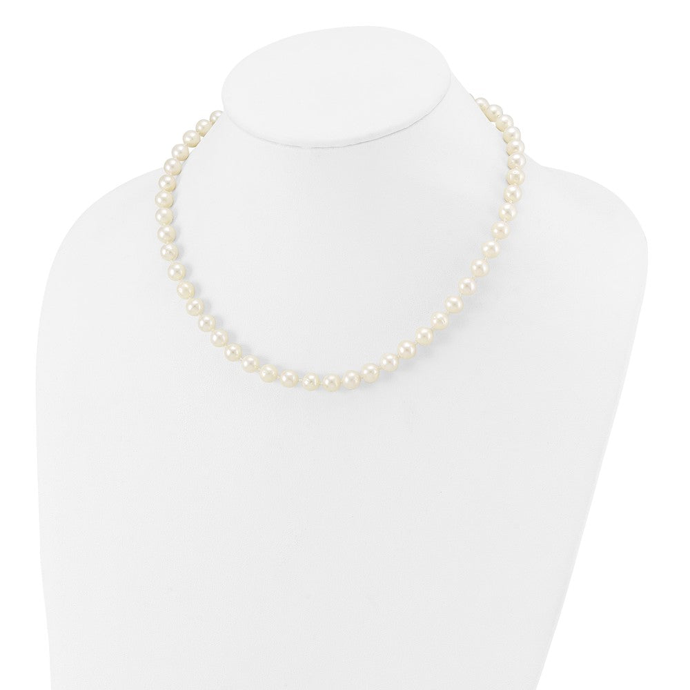 14k White Gold 7-8mm White Near Round Freshwater Cultured Pearl 16 inch Necklace