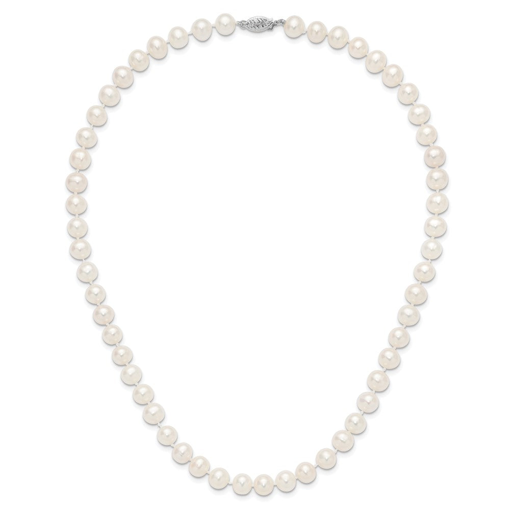 14k White Gold 7-8mm White Near Round Freshwater Cultured Pearl 18 inch Necklace