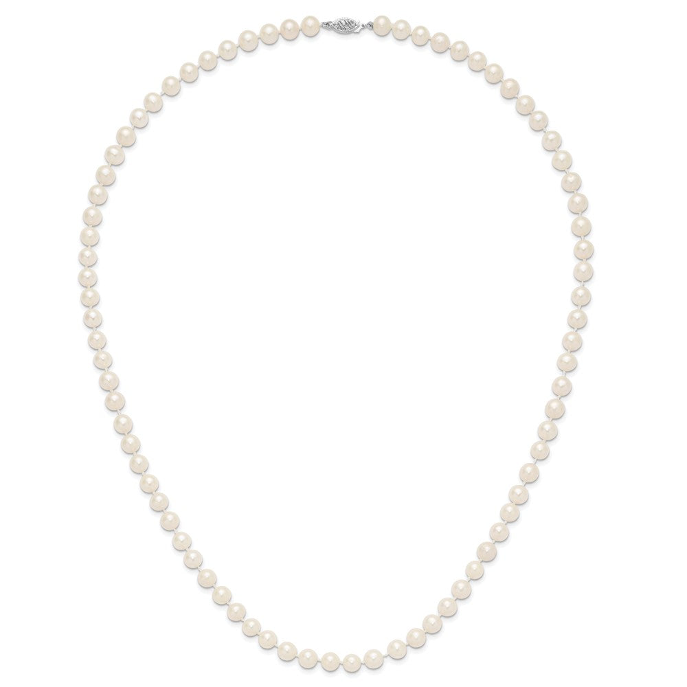 14k White Gold 7-8mm White Near Round Freshwater Cultured Pearl 24 inch Necklace
