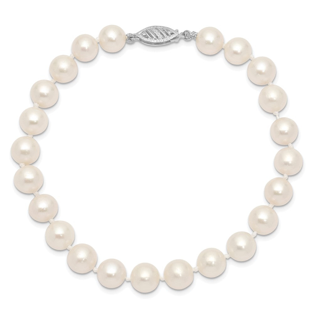 14k White Gold 7-8mm White Near Round  Freshwater Cultured Pearl 8.25 inch Bracelet