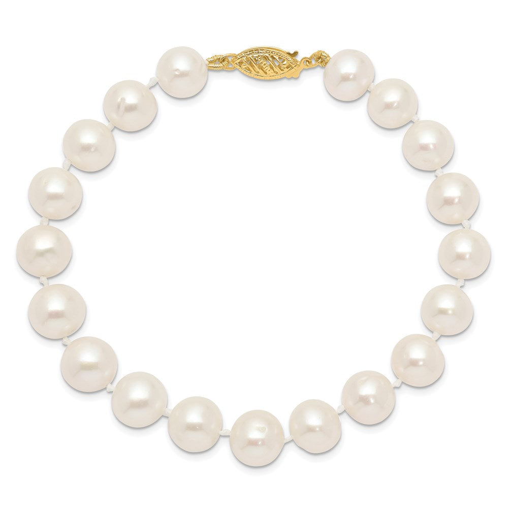 14k 9-10mm White Near-Round Freshwater Cultured Pearl 7.5 inch Bracelet