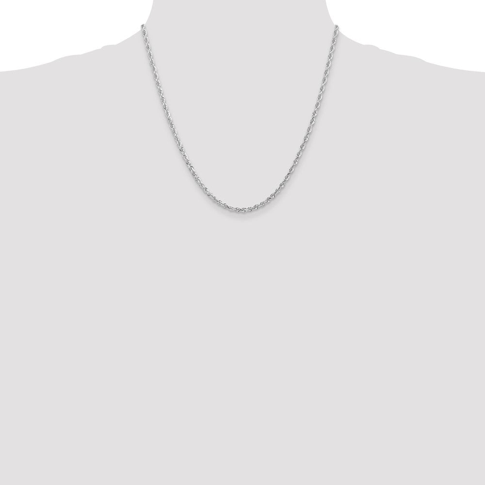 14K White Gold 20 Inch 3mm Diamond-cut Quadruple Rope Lobster Clasp Chain