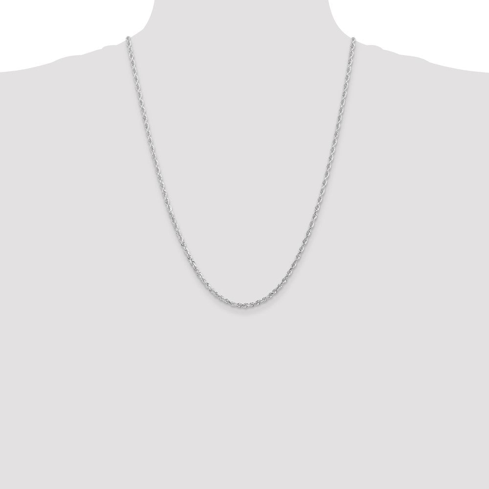14K White Gold 24 Inch 3mm Diamond-cut Quadruple Rope Lobster Clasp Chain