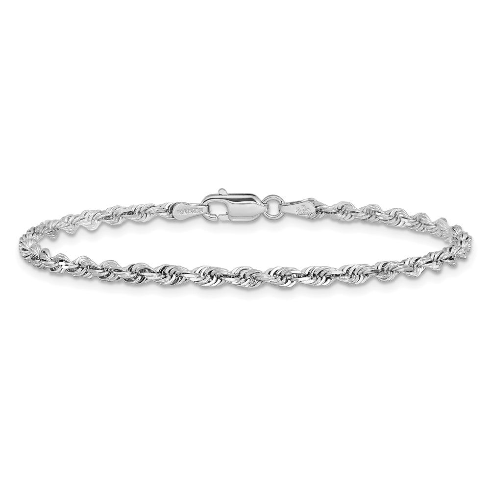 14K White Gold 8 Inch 3mm Diamond-cut Quadruple Rope Lobster Clasp Chain
