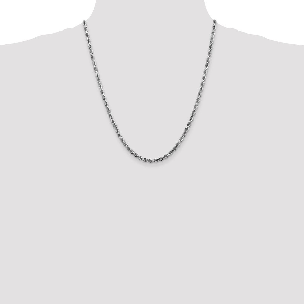 14K White Gold 22 Inch 4mm Diamond-cut Quadruple Rope Lobster Clasp Chain