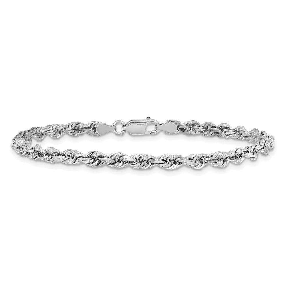 14K White Gold 8 Inch 4mm Diamond-cut Quadruple Rope Lobster Clasp Chain