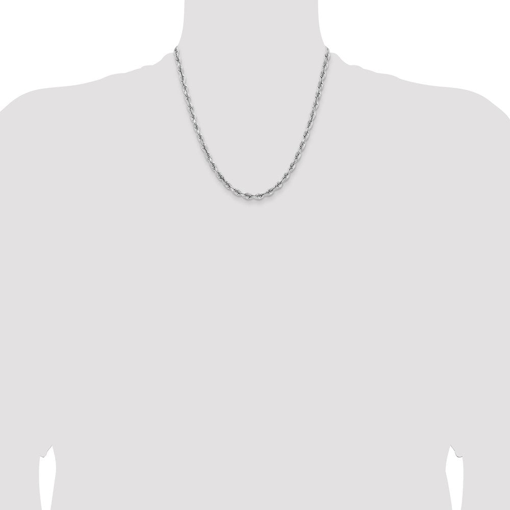 14K White Gold 20 Inch 5mm Diamond-cut Quadruple Rope Lobster Clasp Chain