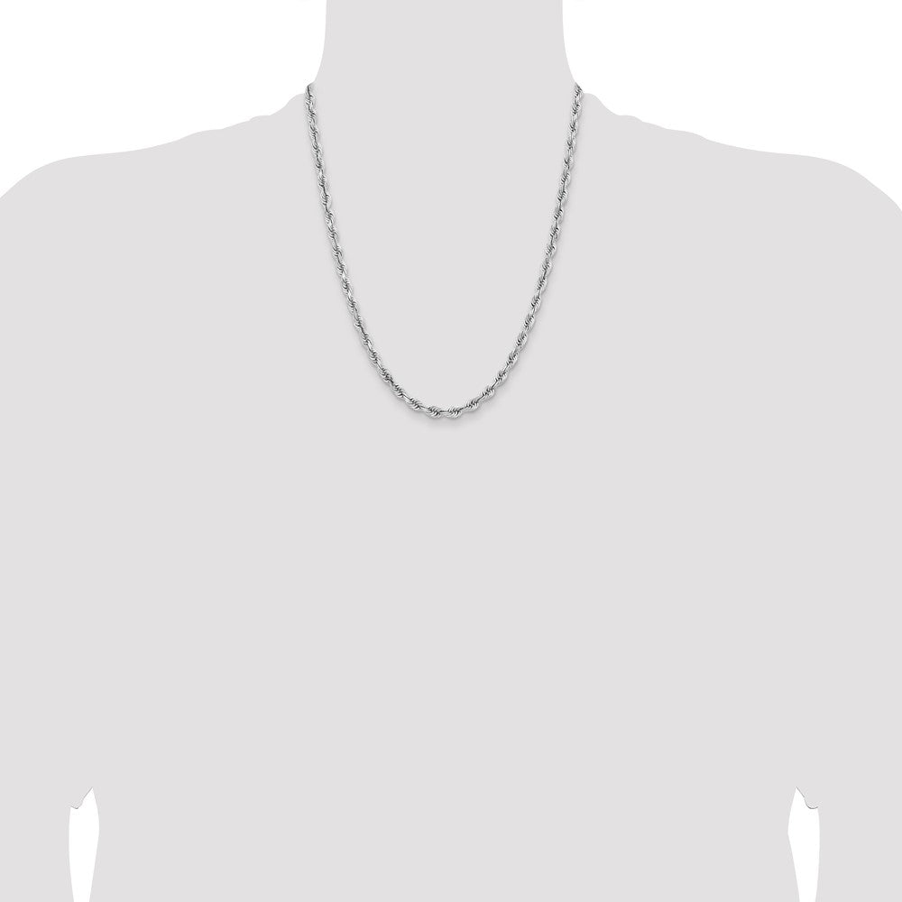 14K White Gold 22 Inch 5mm Diamond-cut Quadruple Rope Lobster Clasp Chain