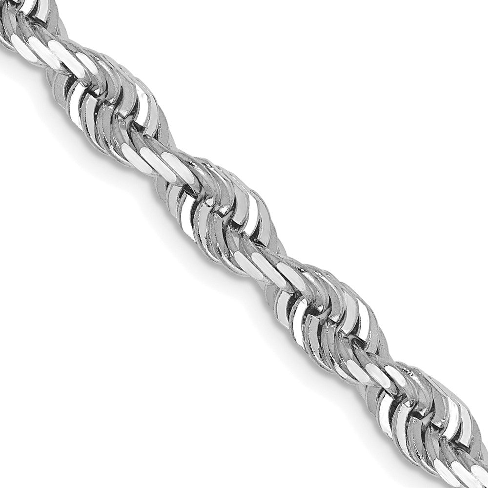 14K White Gold 30 Inch 5mm Diamond-cut Quadruple Rope Lobster Clasp Chain