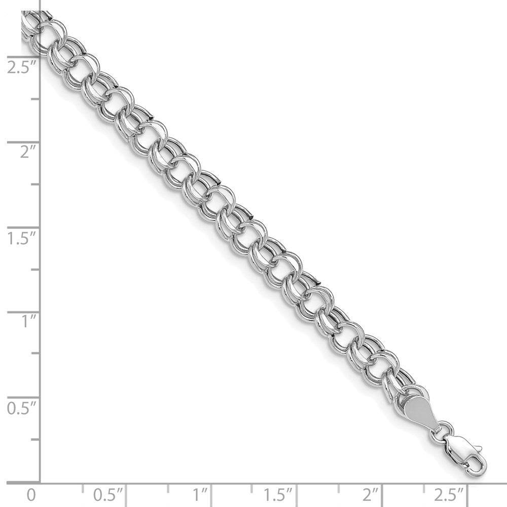 14k White Gold 6.25mm Hollow Double Link 8.25 inch Charm Bracelet