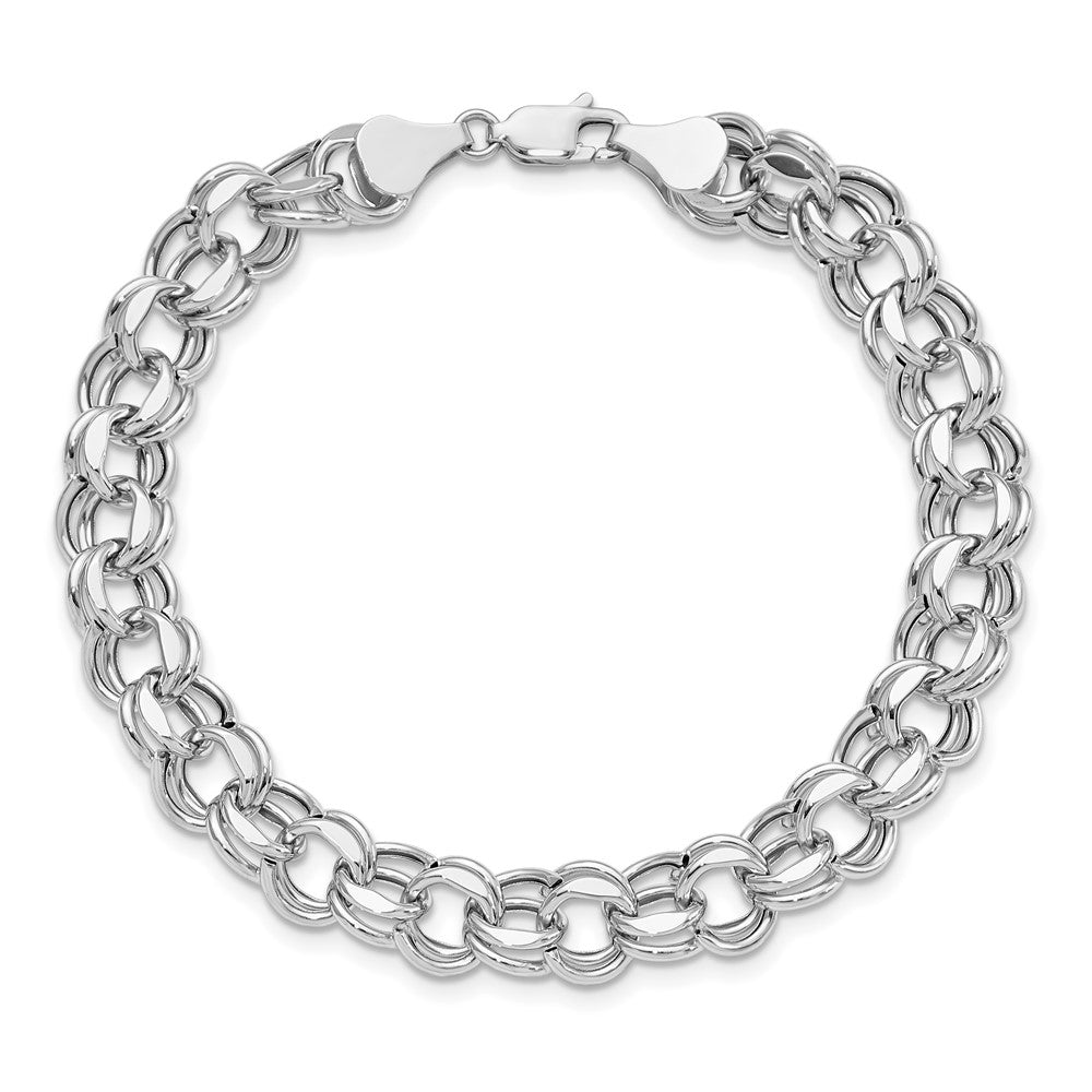 14k White Gold 9.5mm Hollow Double Link 8.25 inch Charm Bracelet