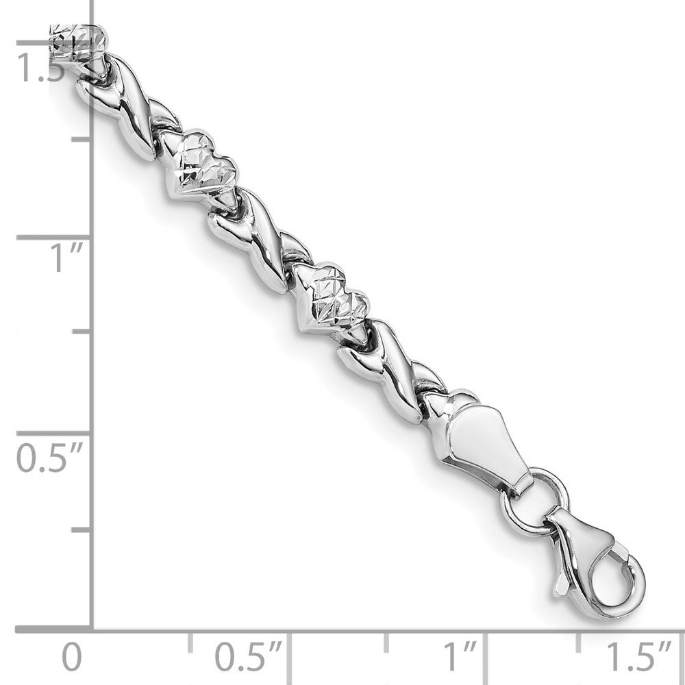 14k White Gold Polished Diamond-cut X-and-Heart 8 inch Bracelet