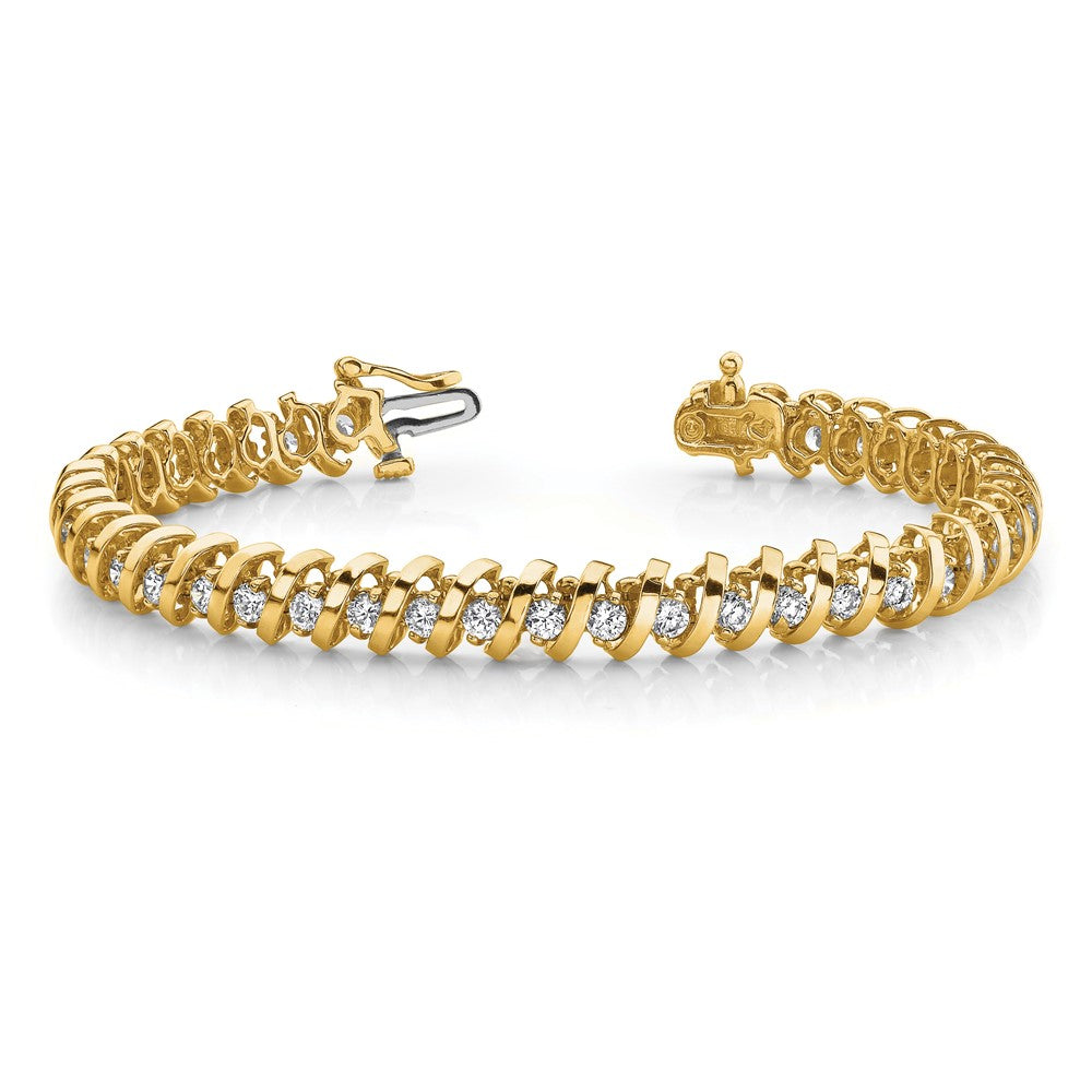 14k Complete 2.25 carat Round AA Diamond Fancy Spiral 7 inch Tennis Bracelet
