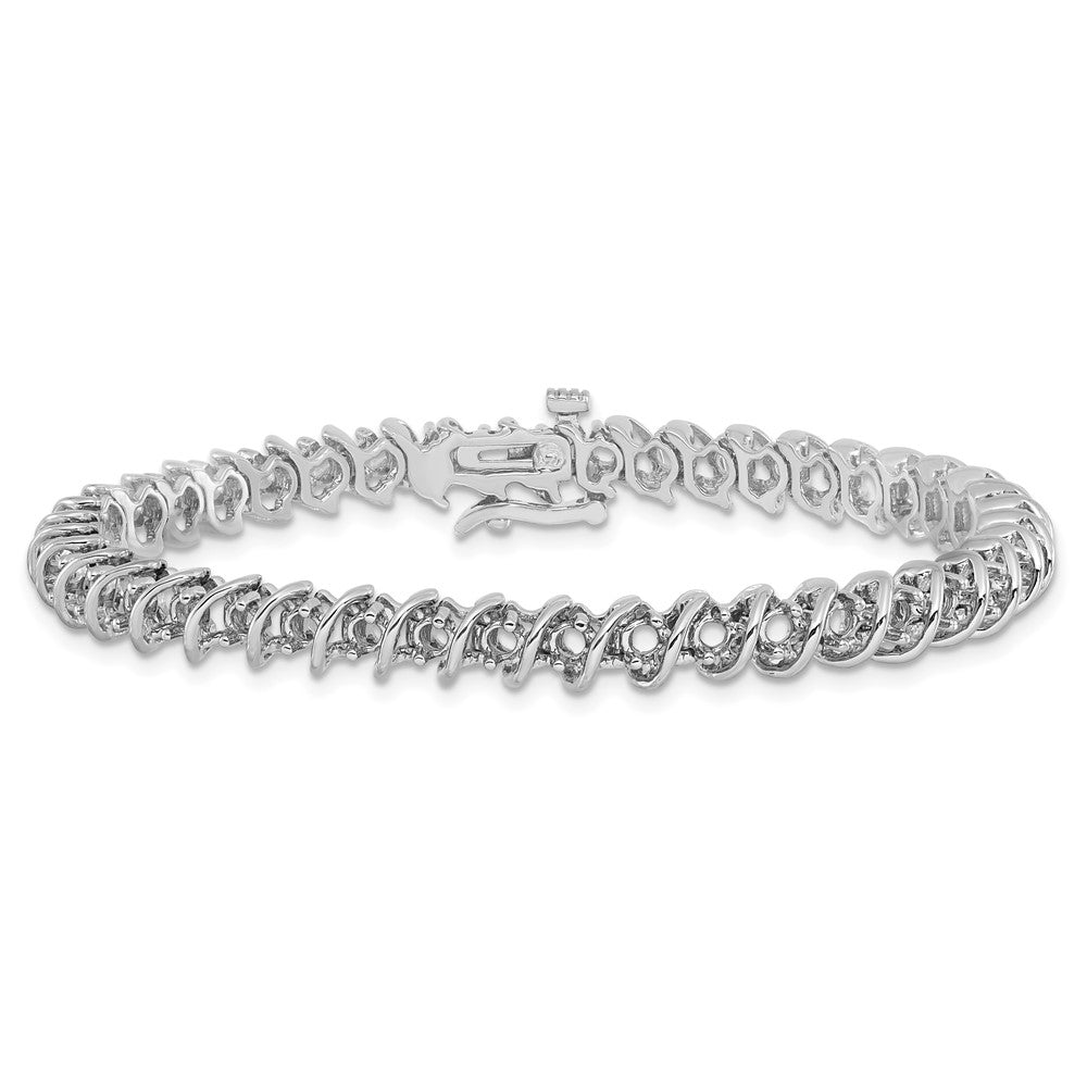 14k White Gold Holds 2.25 carat 43-2.4mm Round Diamond Fancy Spiral 7 inch Tennis Bracelet Mounting