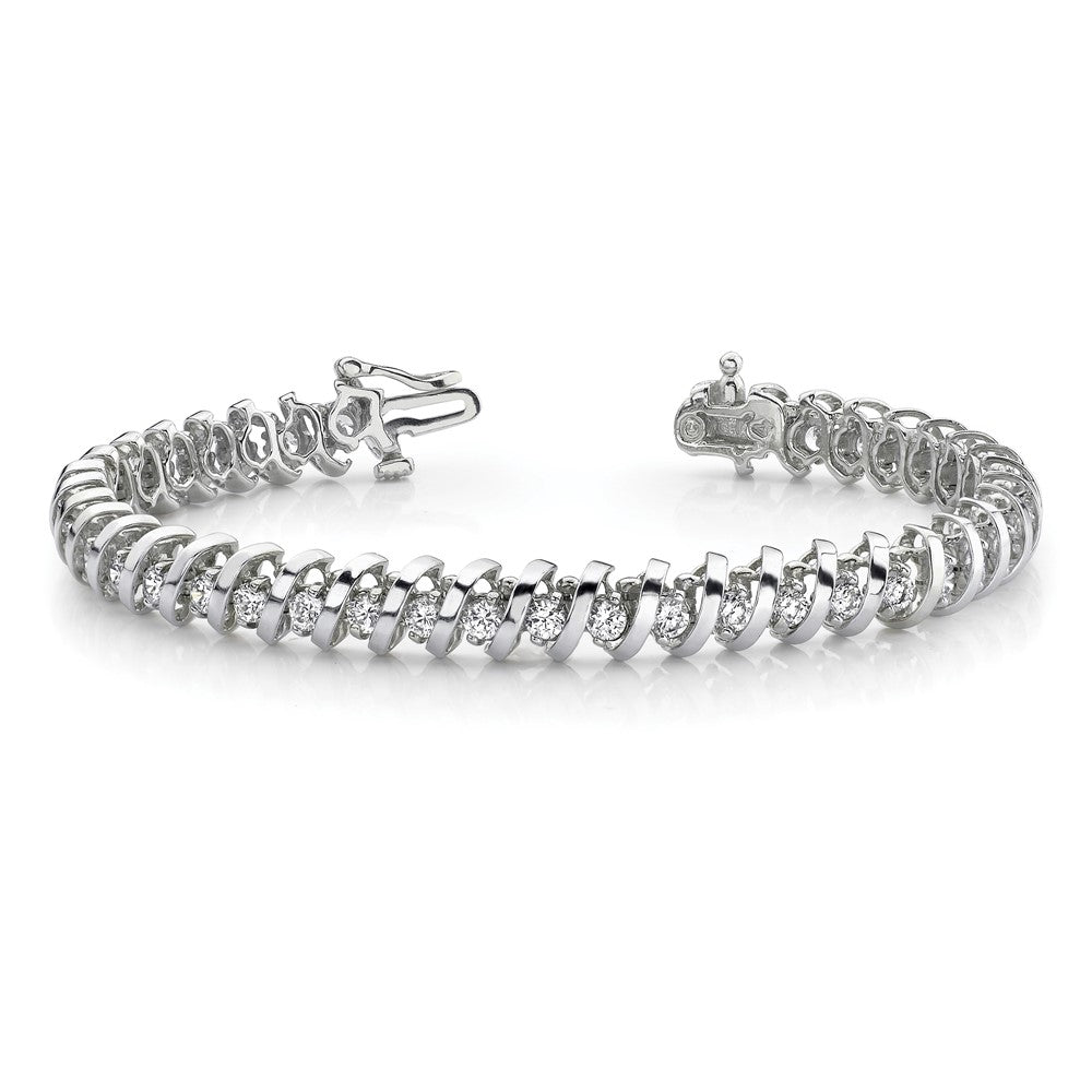 14k White Gold Holds 3.31 carat 42-2.7mm Round Diamond Fancy Spiral 7 inch Tennis Bracelet Mounting