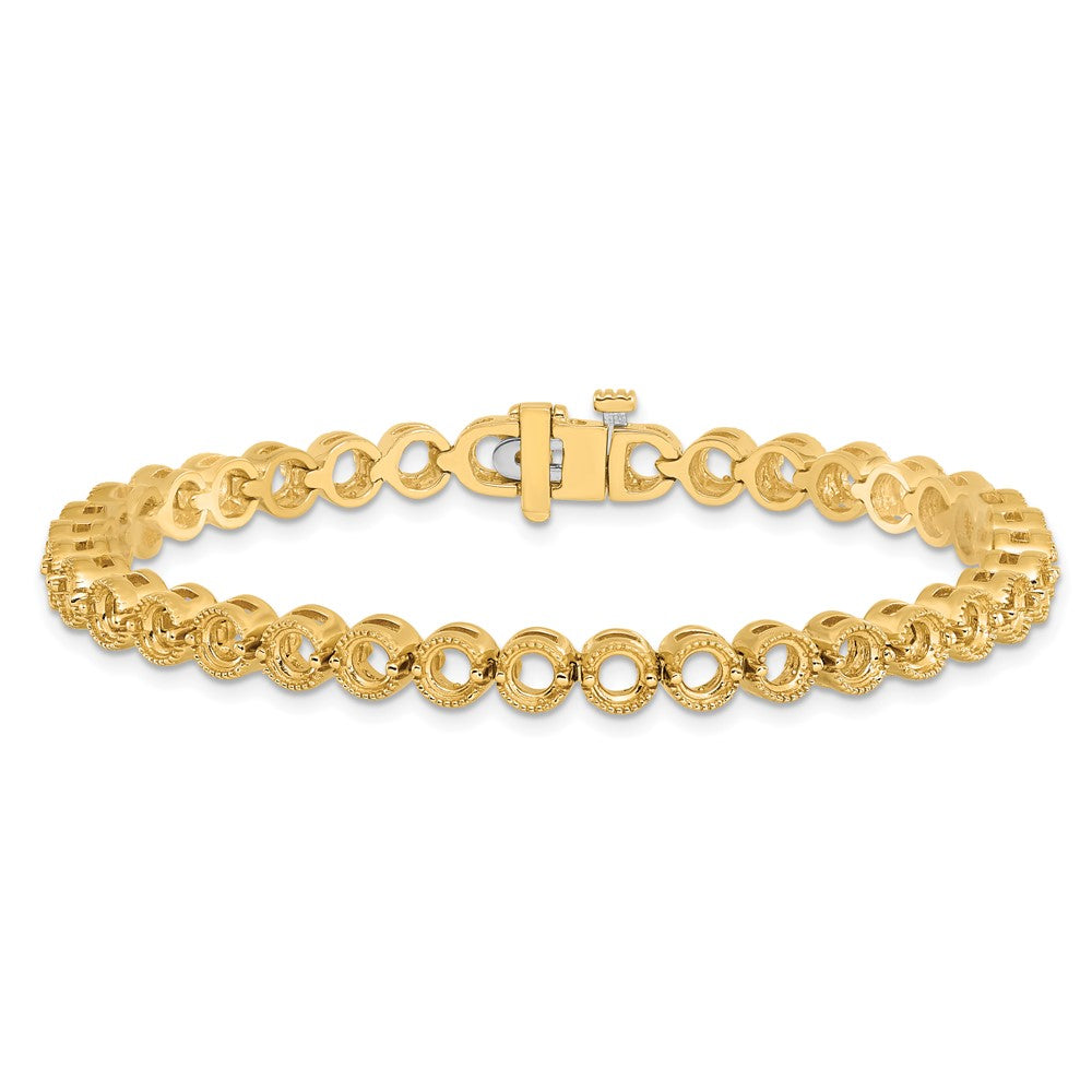 14k Holds 5 carat 36-3.3mm Round Diamond 2-prong 7 inch Tennis Bracelet Mounting