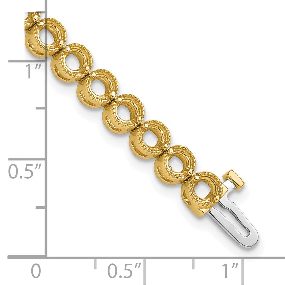 14k Holds 5 carat 36-3.3mm Round Diamond 2-prong 7 inch Tennis Bracelet Mounting