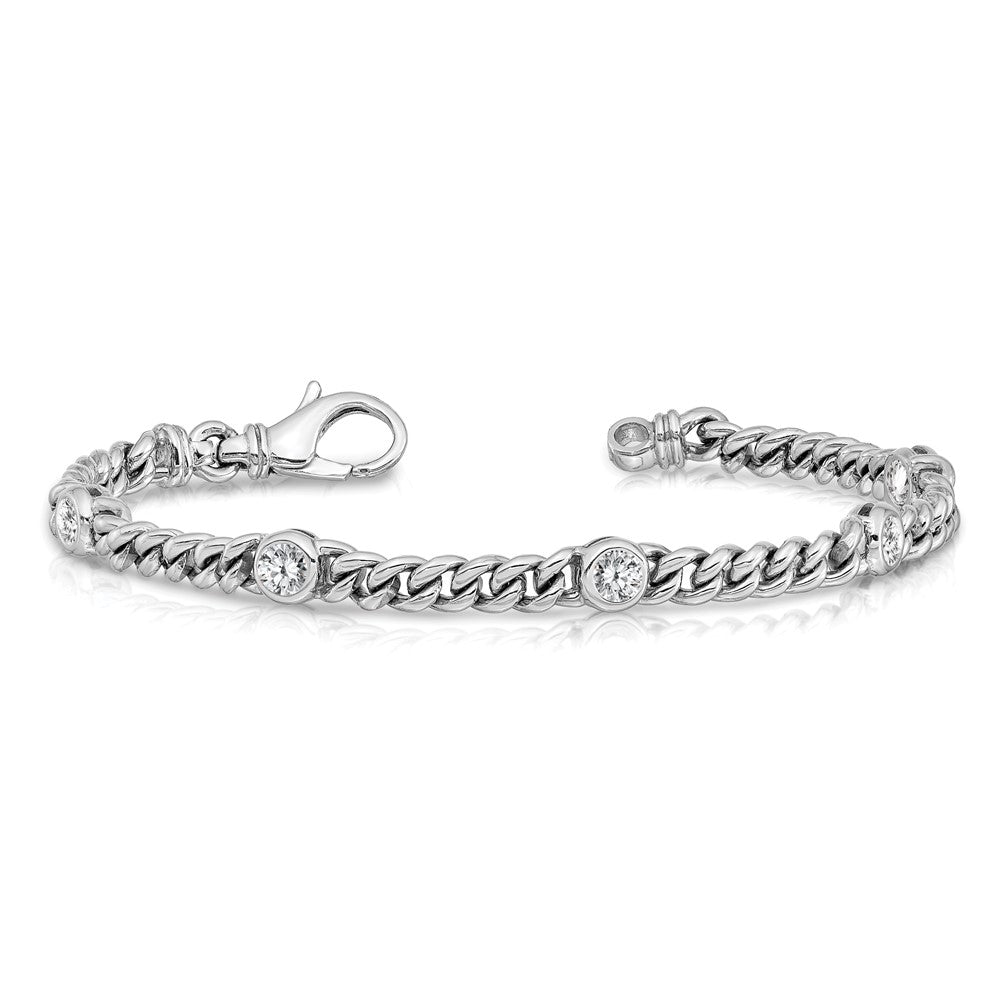 14k White Gold Complete 1 carat Round AA Diamond Bezel Curb Link 7 inch Bracelet